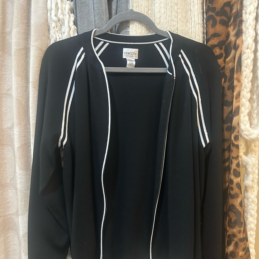 Chico's Black and White Blazer with Classic Trim